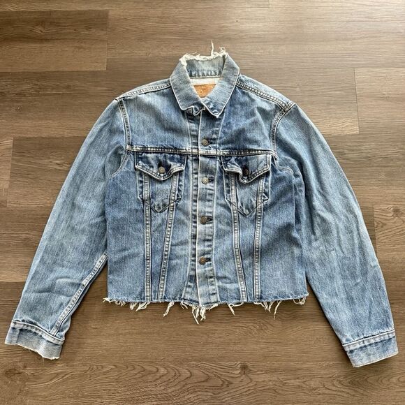 VTG Levis Big E Trucker Jacket 70505-0217 #52 Stamp Button 40 Distressed Raw Hem - Picture 1 of 11